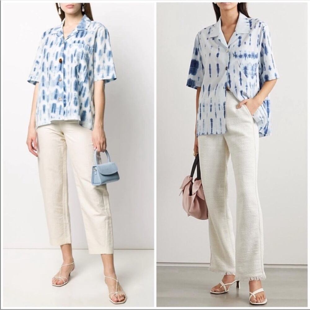 Nanushka Taio Blue Tie Dyed Organic Cotton Poplin Button up Shirt MEDIUM